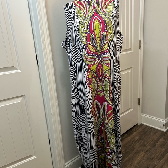 Ashley Stewart Black and White Maxi Dress with Pink and Green Accents - Picture 2 of 7